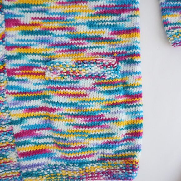Handknit Multicolor Painterly Stripe Button Front Chunky FolkArt Knit Cardigan M - Picture 5 of 10